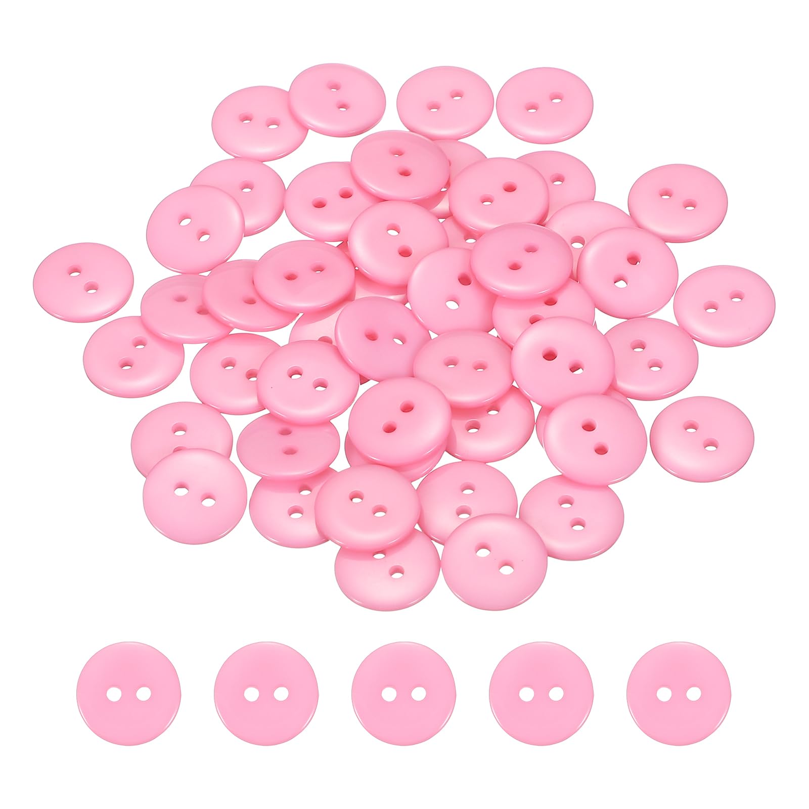 sourcing map 50pcs Resin Sewing Button, 15mm (5/8-inch) 2 Holes Round Craft Decorative Buttons for Coat Clothes Holiday Decoration, Pink