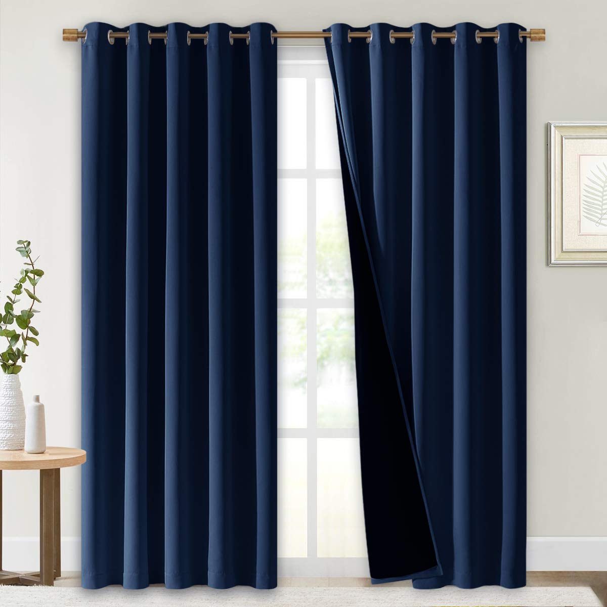 NICETOWN 100% Blackout Curtain Set, Thermal Insulated & Energy Efficiency Window Draperies for Guest Room, Full Shading Panels for Shift Worker and Light Sleepers, Navy, 70W x 84L, 2 PCs