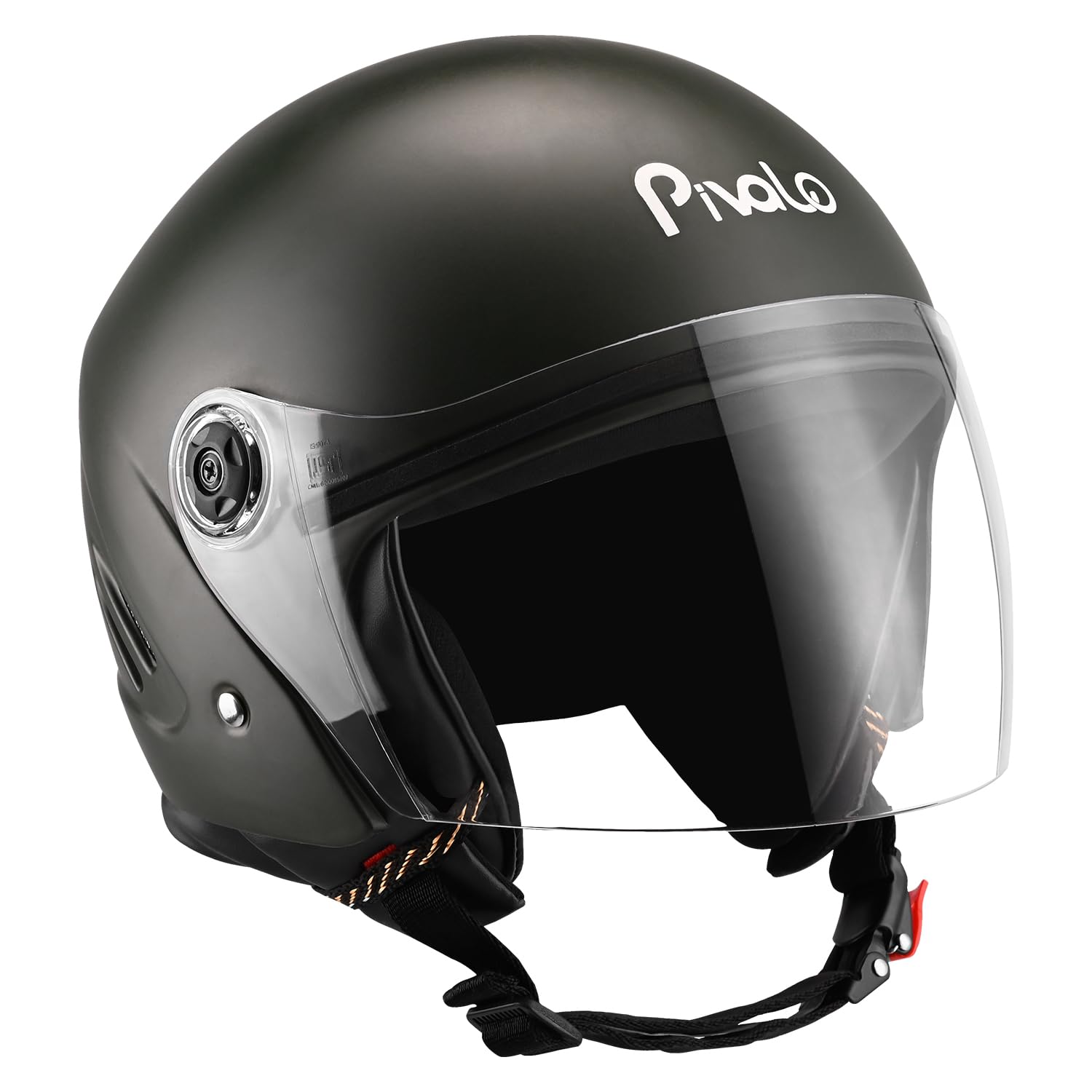 Pivalo X-Pearl 580MM Half Face Helmet with Outer Clear Visor Glossy Finish Scratch Resistant Open-Face for Bike Scooty Riding Men and Women (Pack of 1, Matt Green)-image-27