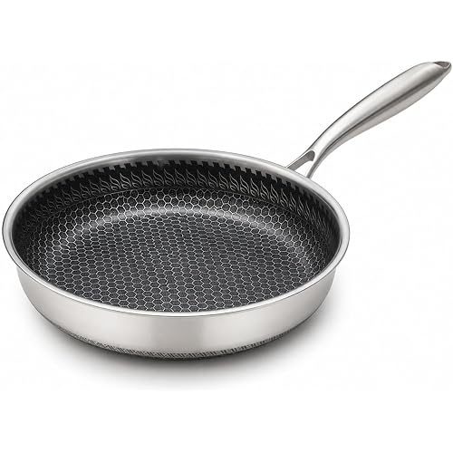 Stainless Steel Non Stick Frying Pan - 9 Inch Non Toxic Cookware with Even Heat Distribution, Stay-Cool Grip Handle, Oven & Dishwasher Safe, Fits All Types of Cooktops