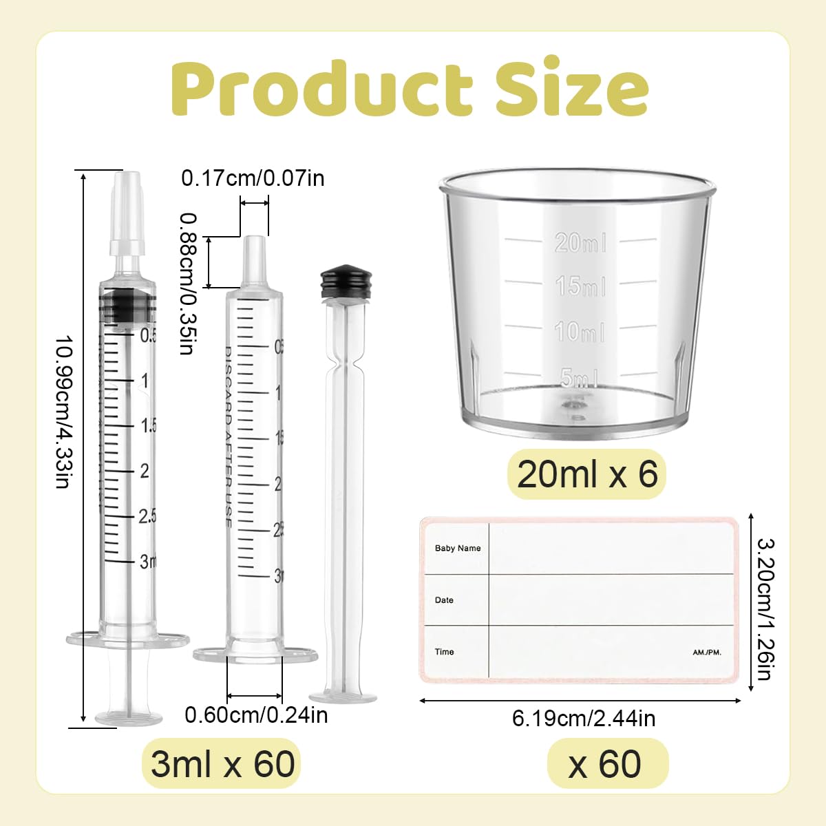 Colostrum Collector Kit, Colostrum Harvesting Kit with 6 20ml Measuring Cups, 60 3ml Syringes and 60 Stickers, Breast Milk Syringe with Protective Cap for Breastfeeding Pet Feeding - Image 2