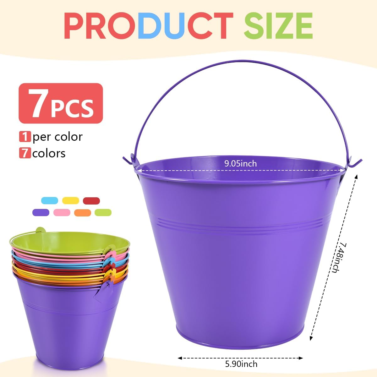 OBTANIM 7 Pack Colorful Metal Buckets with Handle Galvanized Ice Pails for Plants, Succulents, Party Favors Organizing, Rustic Home Decor or Classrooms Pencil Storage (9.1 x 6.7 inch)