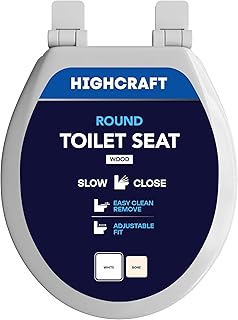 Highcraft W4TSWR Molded Wood Toilet Seat Slow Close ? Easy Remove ? Adjustable Hinge, Round, White