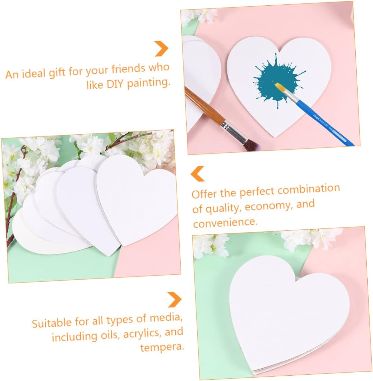 jojofuny 5pcs Oil Painting Board Heart Shaped Canvas Art Panels for Students Safe Comfortable Drawing Boards Easy Paint Absorption