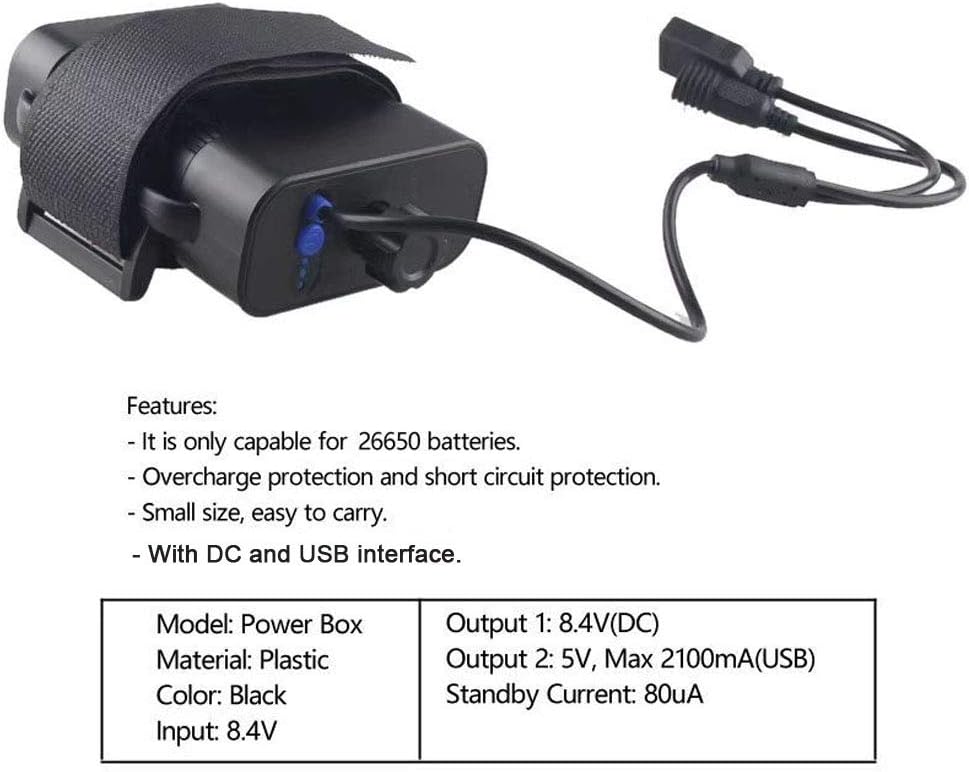 MINCHEN Bikelight Batteries Pack Case, 8.4V Battery Box for 2X 26650 Rechargeable Li-Ion Battery Power Bank Case with DC/USB Interface for Cycling Bike Light Headlamp