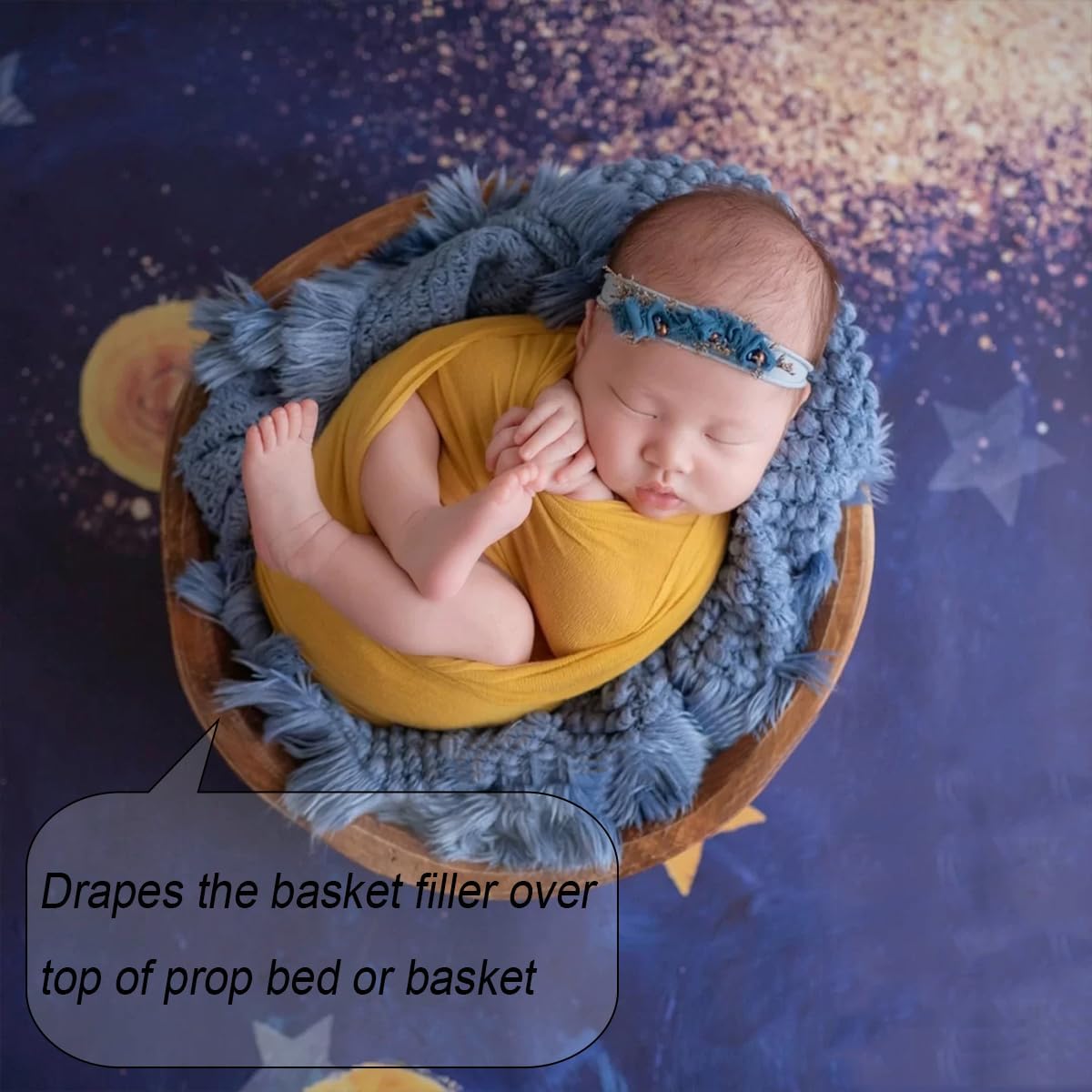 Zeroest Baby Photography Props Basket Braid Wool Wrap Newborn Photo Shoot Baskets Filler Posing Stuffer Background Blanket (Blue)