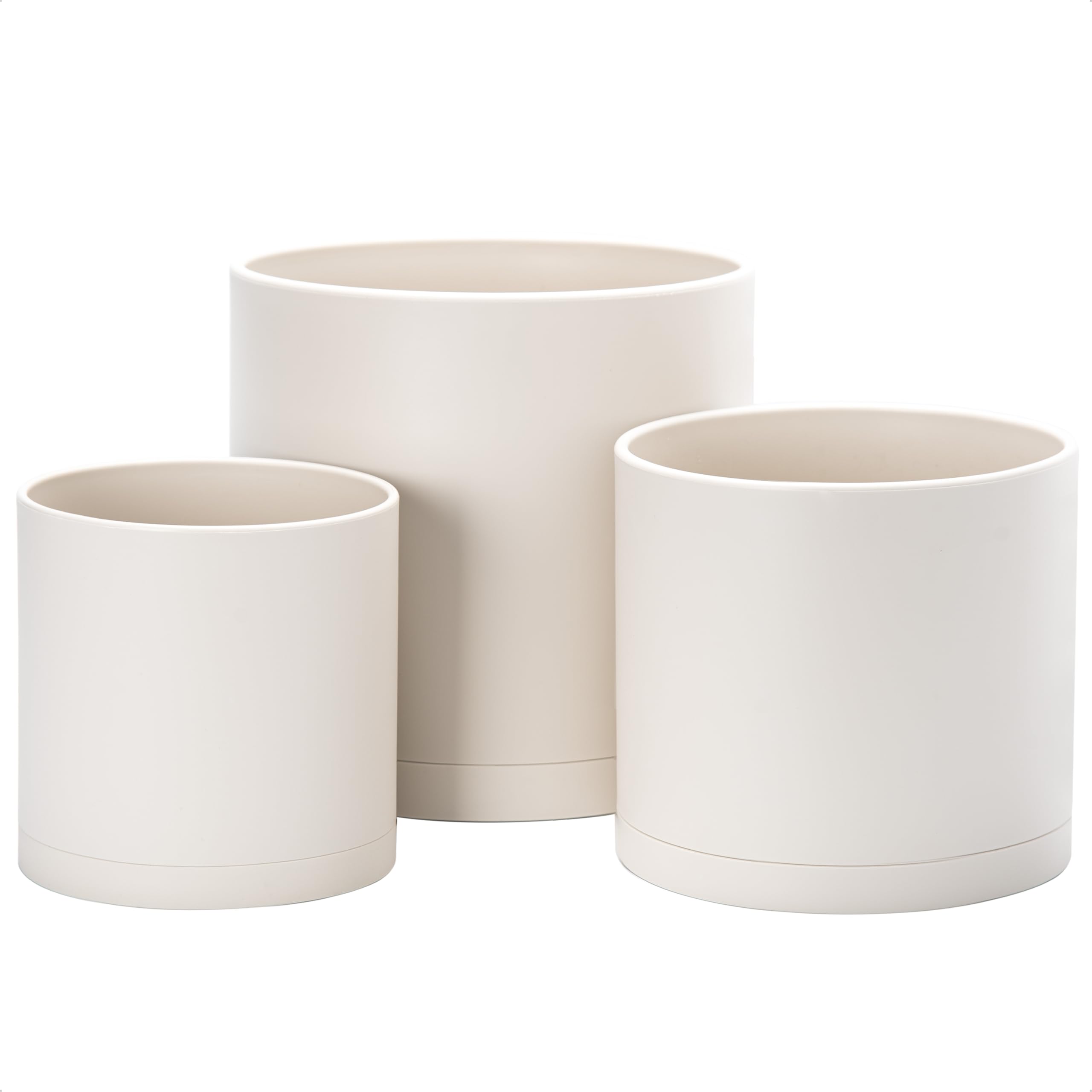 D'vine Dev 6.5 Inch 8 Inch 10 Inch, Set of 3 Plastic Planter Pots for Plants with Drainage Hole and Seamless Saucer, Oatmeal, Large, 74-V-H-4 — image 1