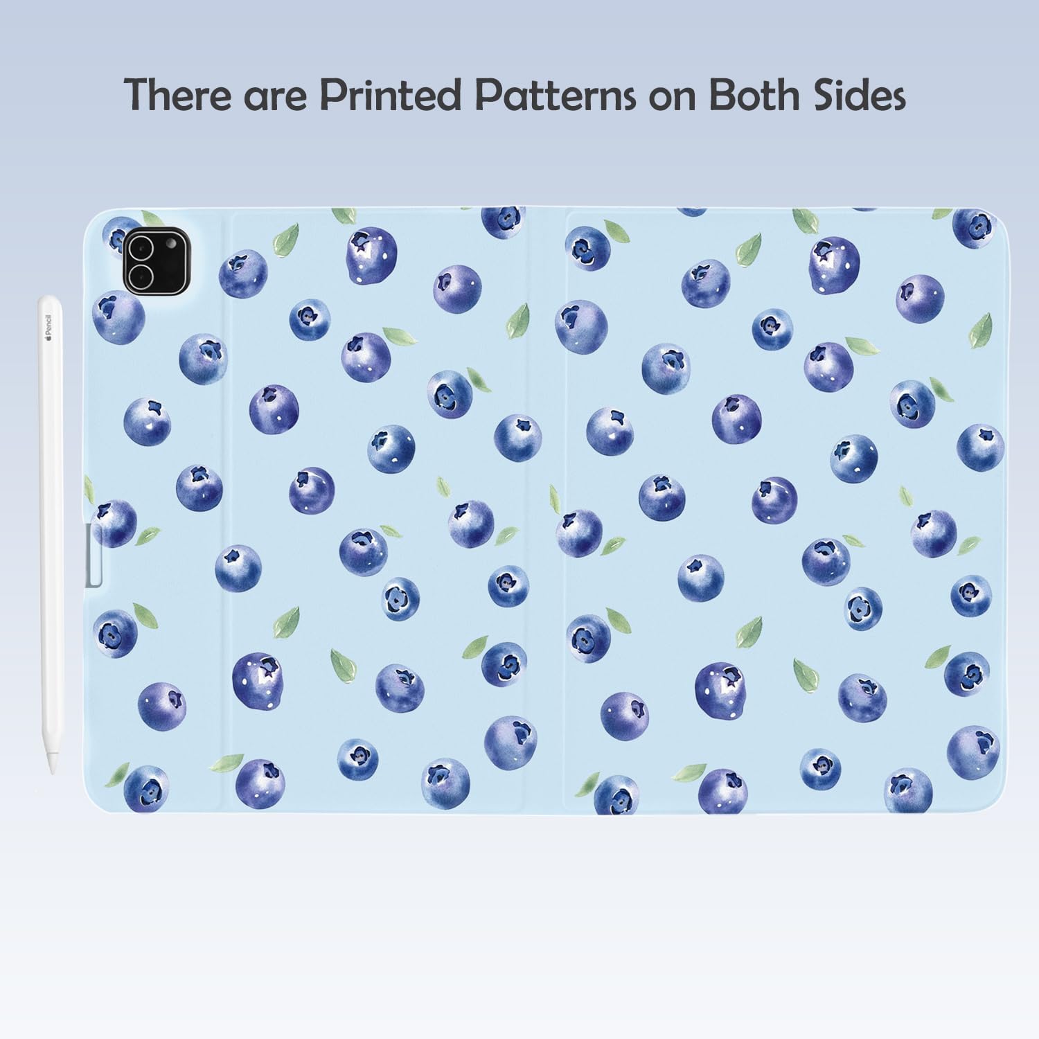 Cute Blueberry for iPad mini 7 A17 Pro 2024/iPad Mini 6 Case with Pencil Holder, Auto Sleep/Wake and Multiple Viewing Angles, Blue Leather Soft TPU Back Cover