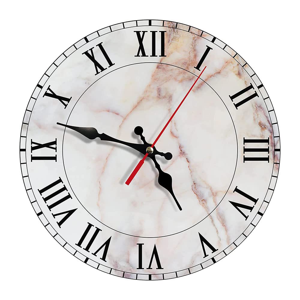 Dotbuy-Shop Marble White Wall Clock Silent Non Ticking 25Cm, Round Modern Battery Operated Decorative Clocks Arabic Numeral Quartz Wall Clock For Bedroom,Living Room, Home, Kitchen, Office (,10Inch)