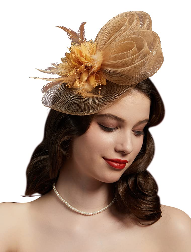 CizoeFascinators Hat for Women Tea Party Headband Kentucky Derby Wedding Flower Cocktail Mesh Feathers Hair Clip