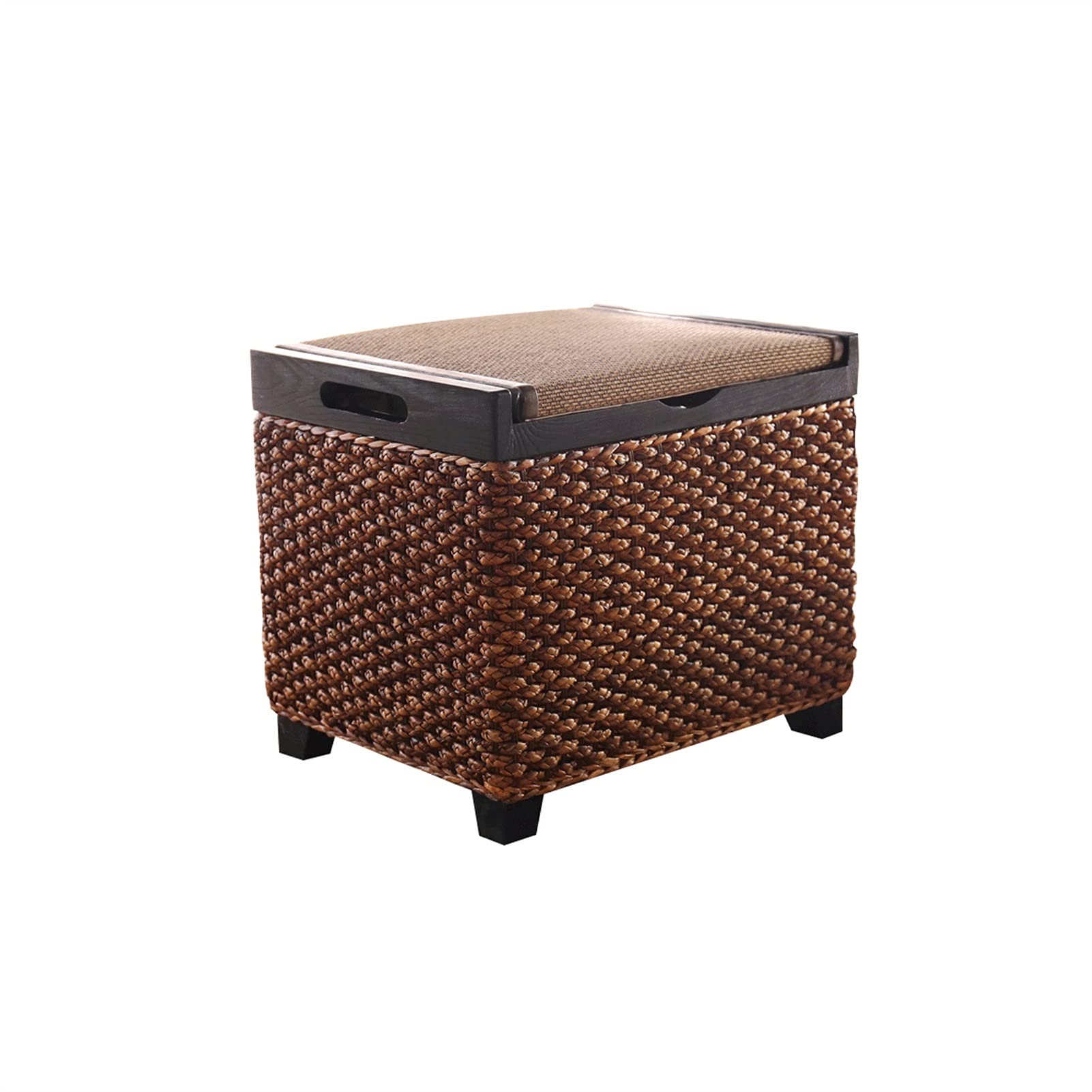 Asiento de almacenamiento reposapiés y cajas de lavandería de madera y ratán