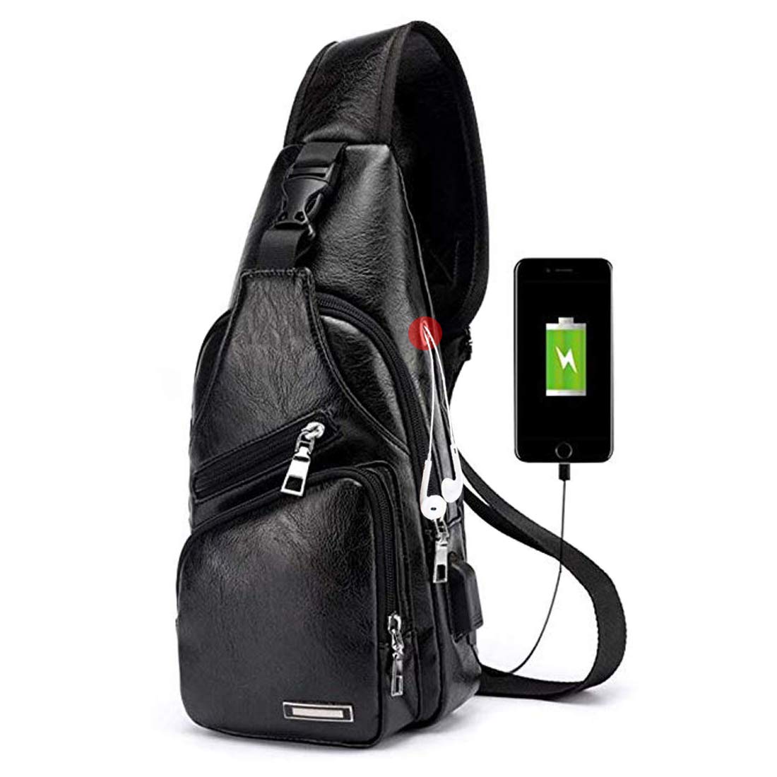 Seoky RopMen Sling Bag Anti Theft Shoulder Bag Small Leather Crossbody Sling Backpack with USB Charge Port
