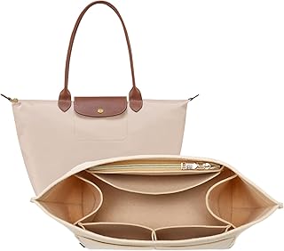 OPPOSHE OPPOSHE Purse Organizer Insert for Longchamp Le Pliage, Premium Felt Long Champ Bag Handbag Women, Tote Organizer Insert with 9 Compartments (Large, Beige)