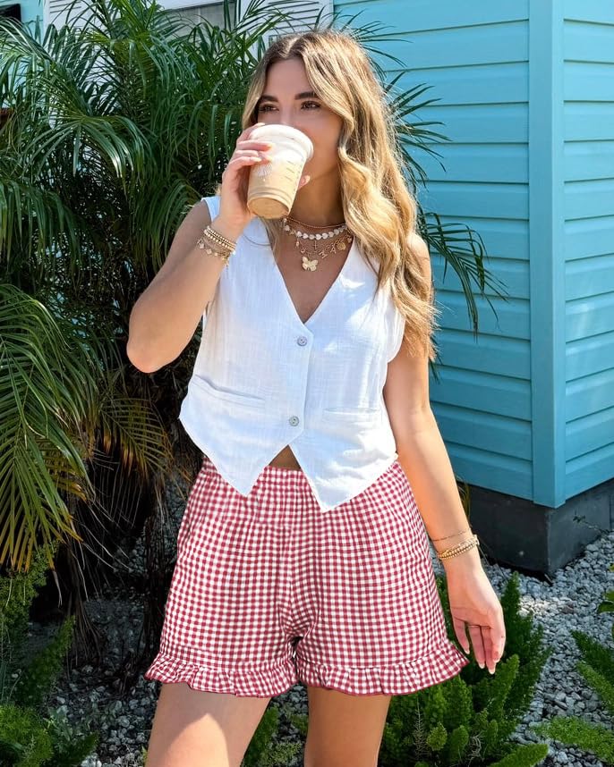 Image of Boxer Shorts for Women Pajama Gingham Shorts Casual Lounge Sleep Plaid Y2K Beach Bottoms for 2026 Summer