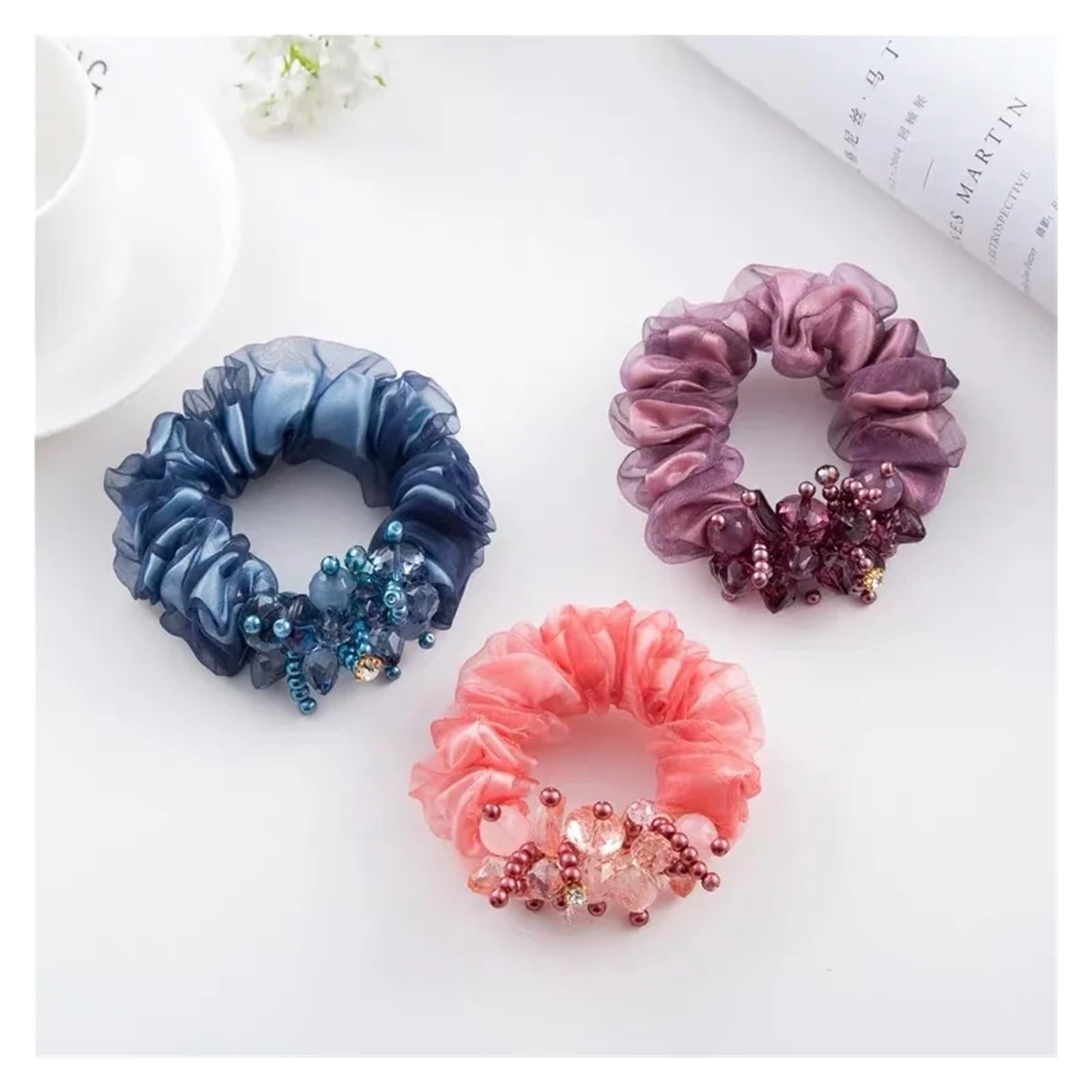 Coleteros Pelo Mujer 1 banda for el cabello de organza, hilo seda, tela cristal, tocado flores, cuerda goma elástica for for niña(B purple)