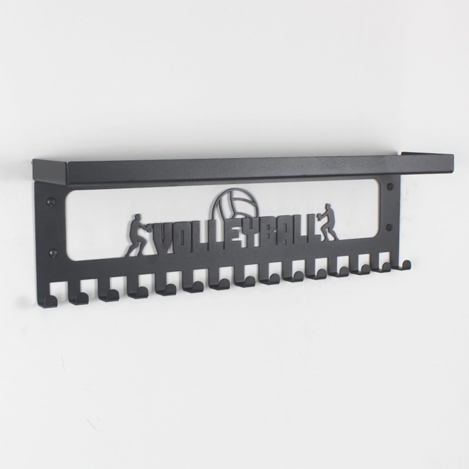 16" Premium Metal Wall Mount Golf Design Medal Hanger and Ribbon Display Holder Rack with 3" Trophy Shelf and Easy Hanging Hooks - Great Gift for Kids & Adults (Black)