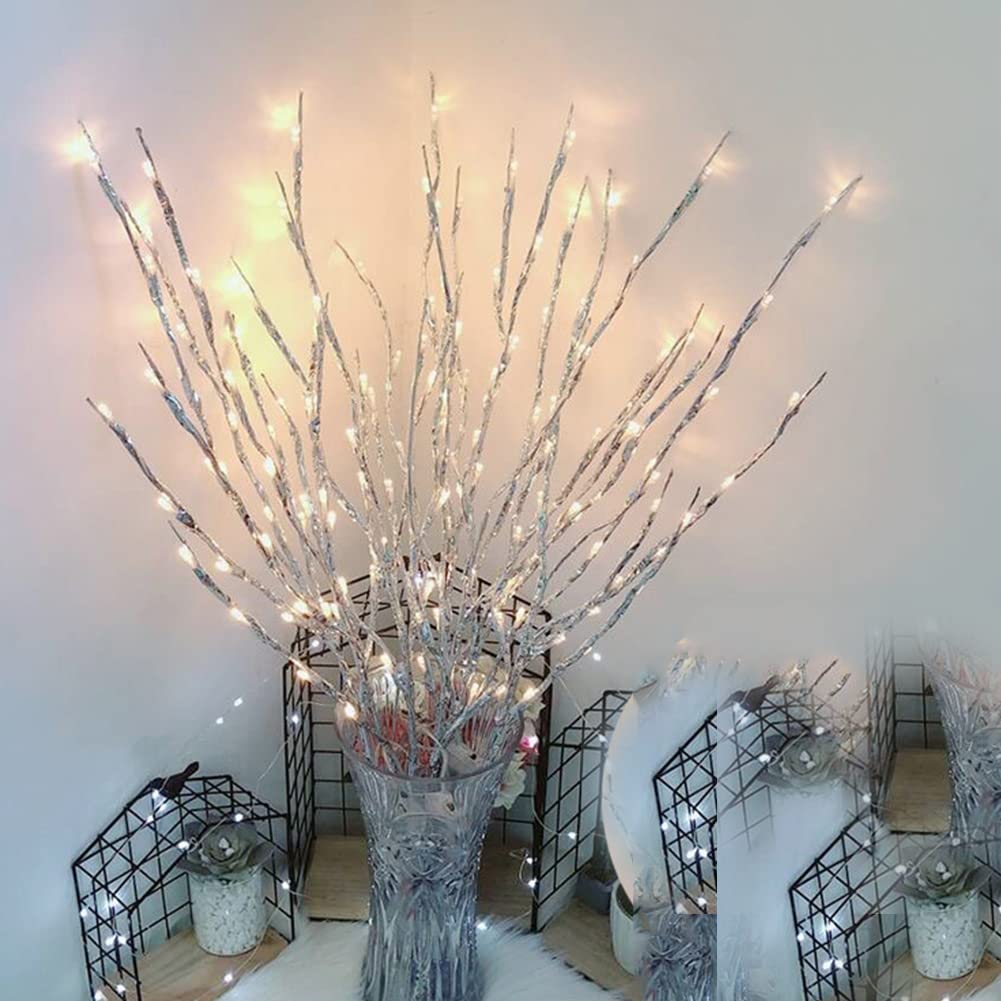 Home Decorative Twig Lights Lighted White Birch Twig Branches Pathway Stakes with 20 LED Lights Waterproof Battery Operated for Outdoor and Indoor Decor, Festival, Party, Christmas Decoration Warm Co