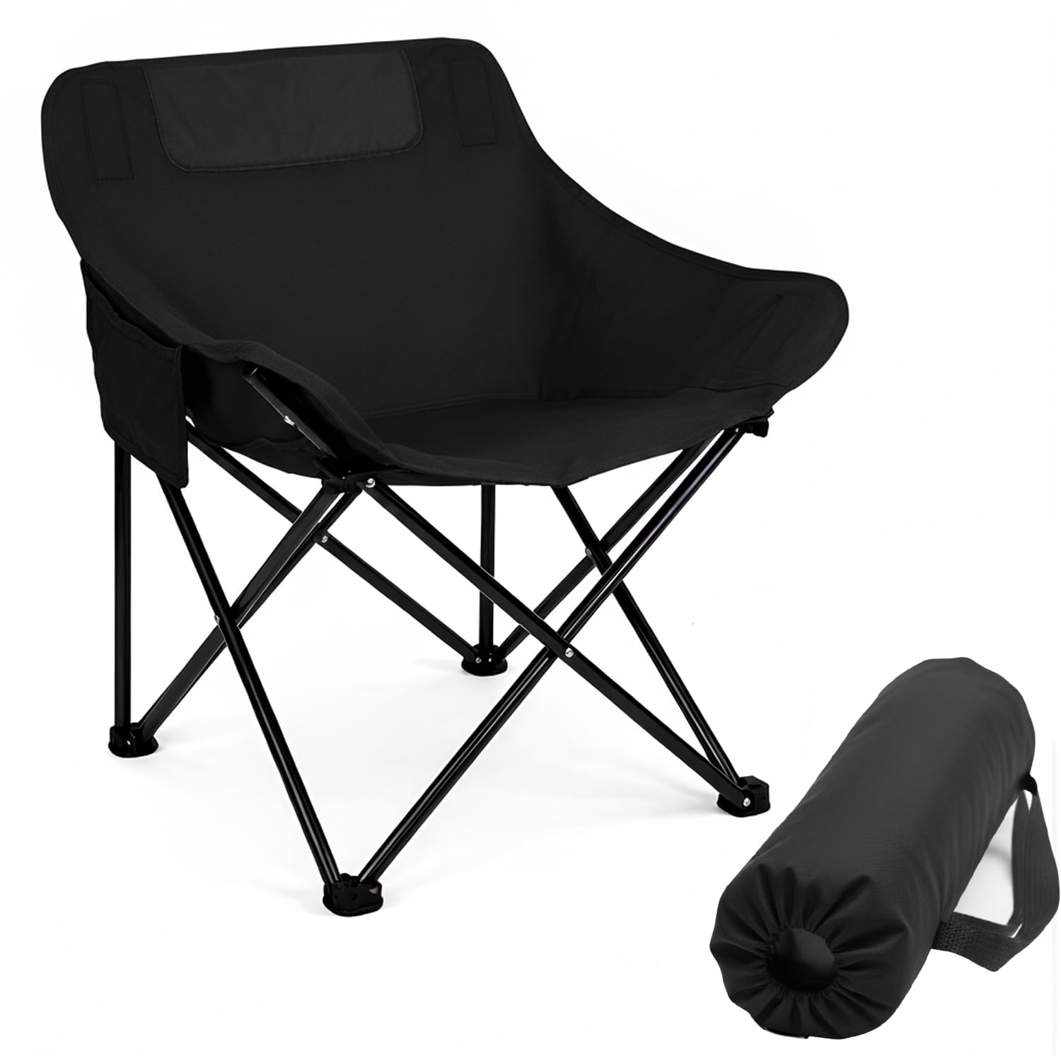 Hacer Carbon Steel Folding Chair with Backrest Outdoor Portable Armchair for Travel Camping Picnic Garden (Black)