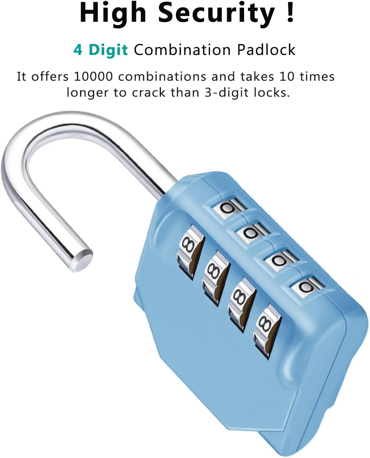 ZHEGE Combination Lock for Locker, 4 Digit Resettable Combo Lock, Padlock for Gym, School, Gate, Door, Hasp and Storage (Sky Blue)