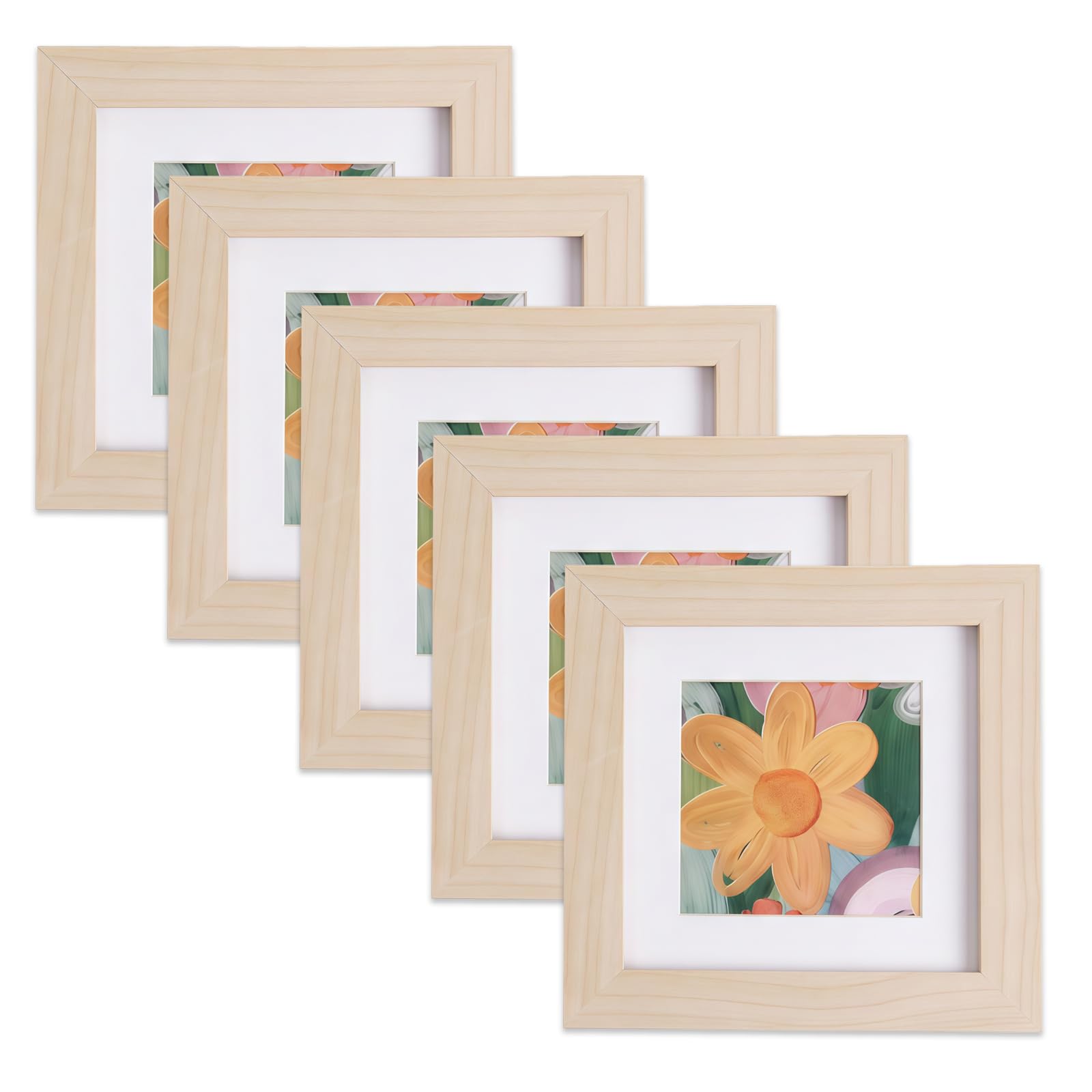 4x4 Photo Frames, 5 Pack Square Picture Frames, 10.2x10.2cm Small Photo Frame, Wooden Picture Frames with Double Mounts and Acrylic Glass for Wall Mount & Desk Stand (Brown)