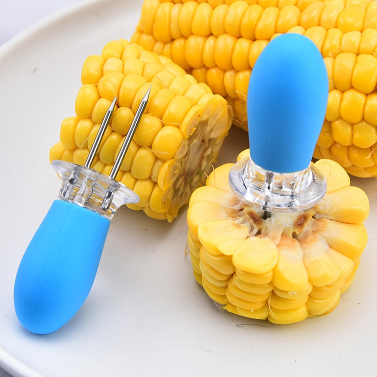 Flatware Forks, Corn Holders 2 Pack, Blue, Corn Skewers, Can Be Used for Fruits and Corn.