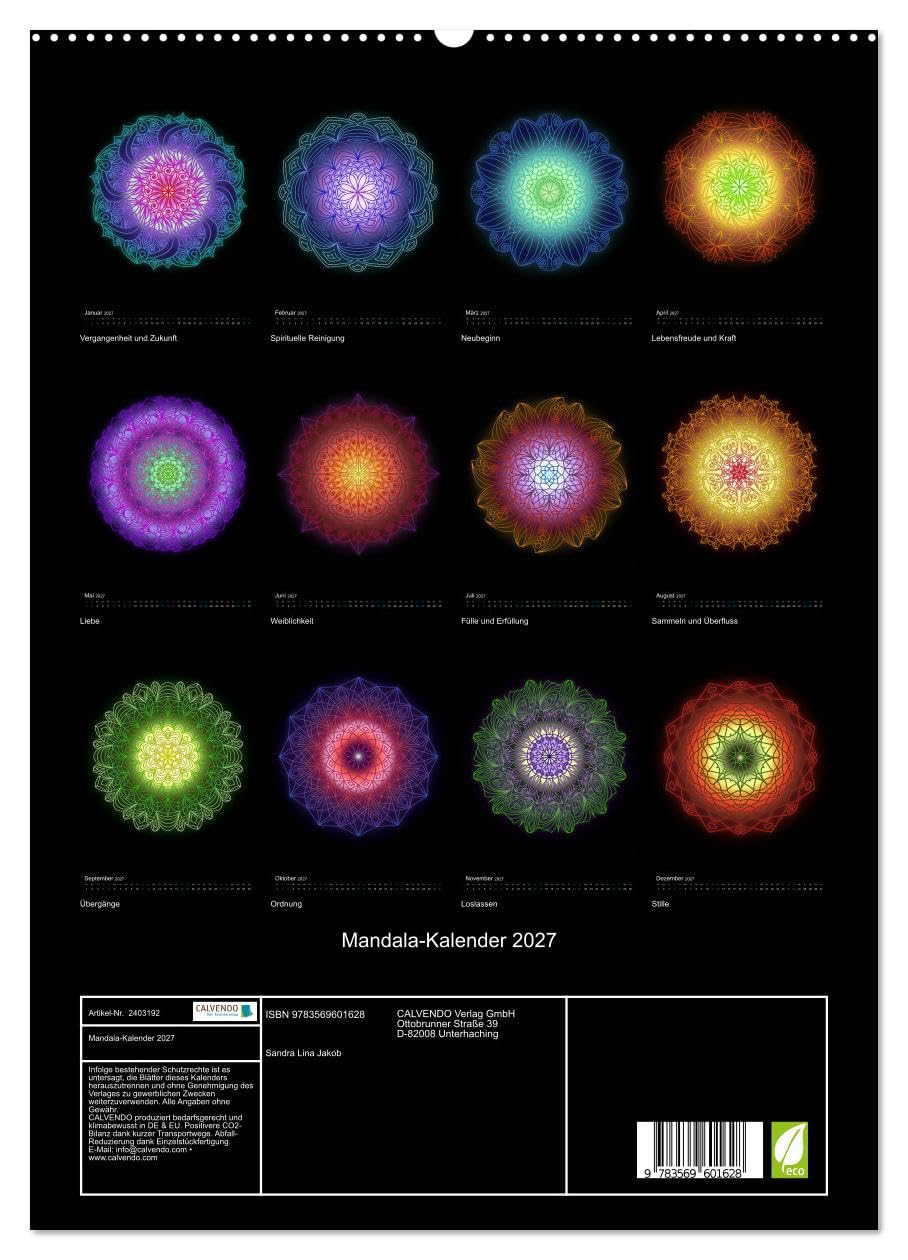 CALVENDO - Mandala-Kalender 2027 (hochwertiger Premium Wandkalender 2027 DIN A2 hoch), Kunstdruck in Hochglanz: Genießen Sie jeden Monat ein außergewöhnliches Kraftbild in Form eines Mandalas.
