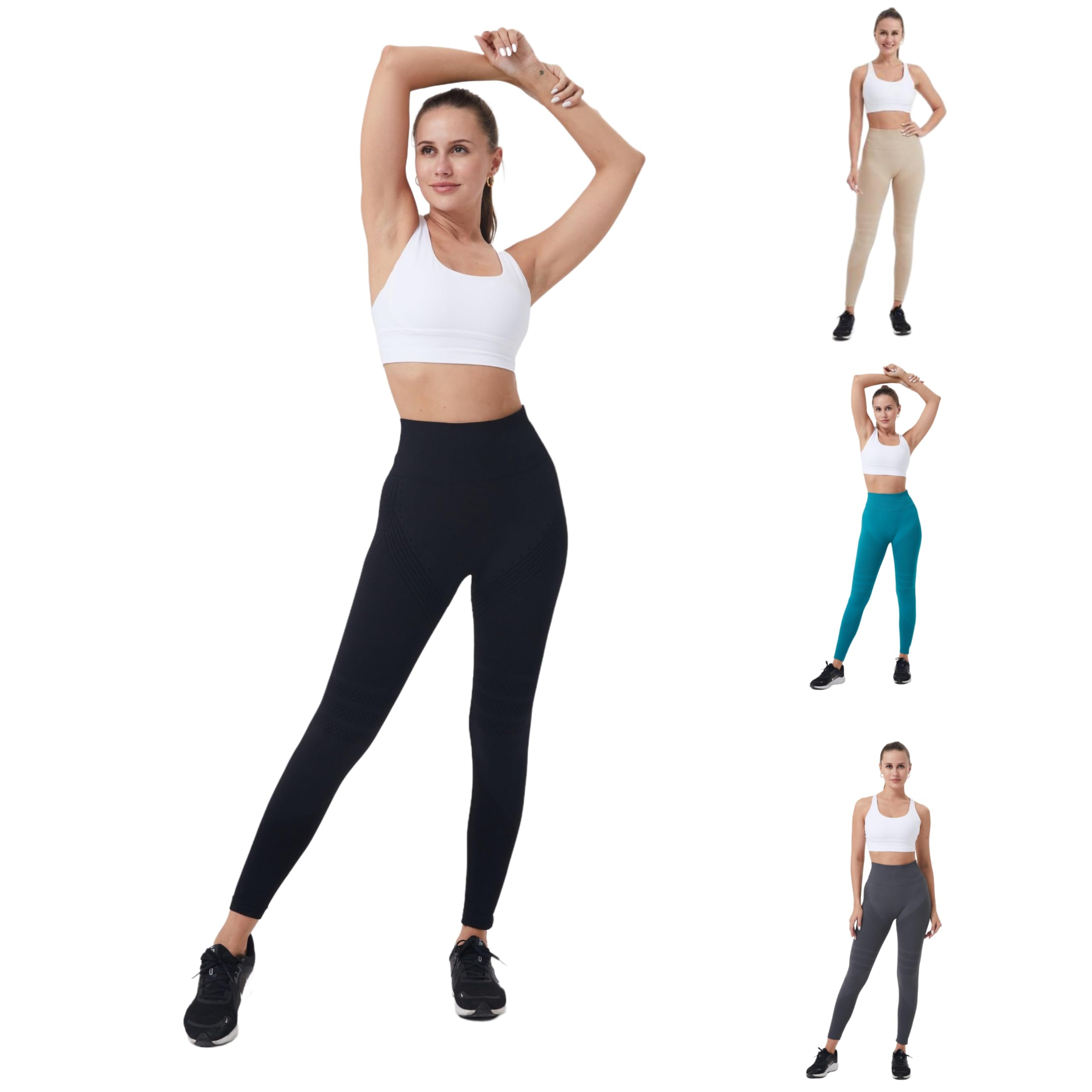 Leggings anti-cellulite, da donna, senza cuciture, a compressione, per yoga e fitness, a vita alta, per palestra, allenamento e jogging, comodi pantaloni sportivi