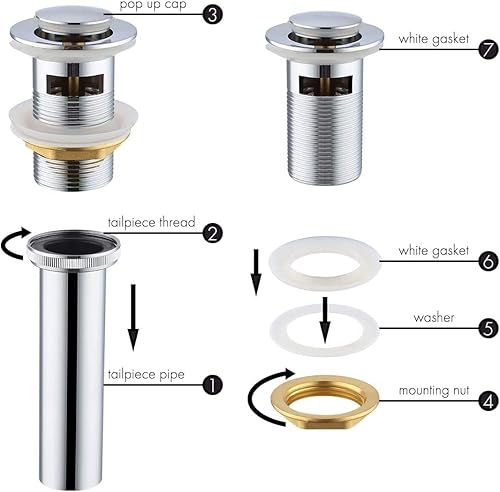 Miniatura 6 de KES Drenaje para lavabo de baño con tapón de drenaje desplegable con acabado cromado pulido, S2007A-CH