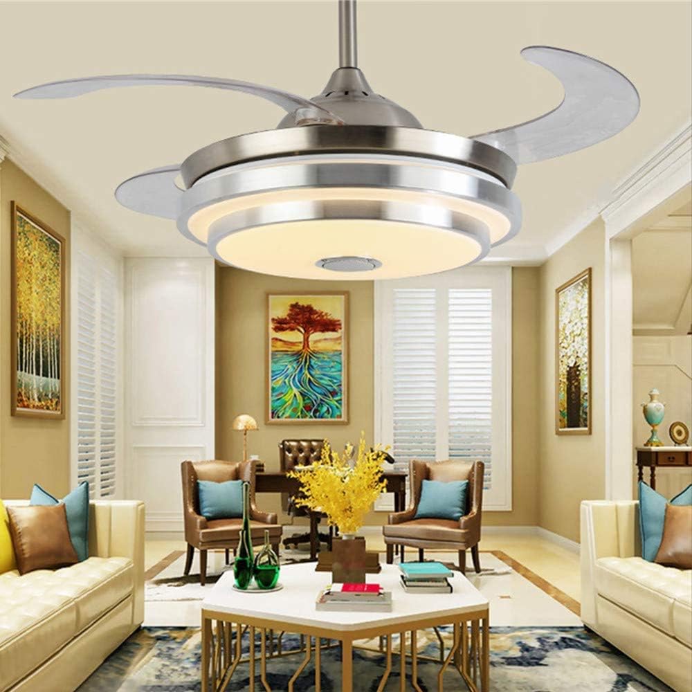 42'' Modern Ceiling Fan with Light Bluetooth Music Player Ceiling Fans Remote 3 Color Changes Invisible Blades Chandelier, Silent Motor with LED Kits Included