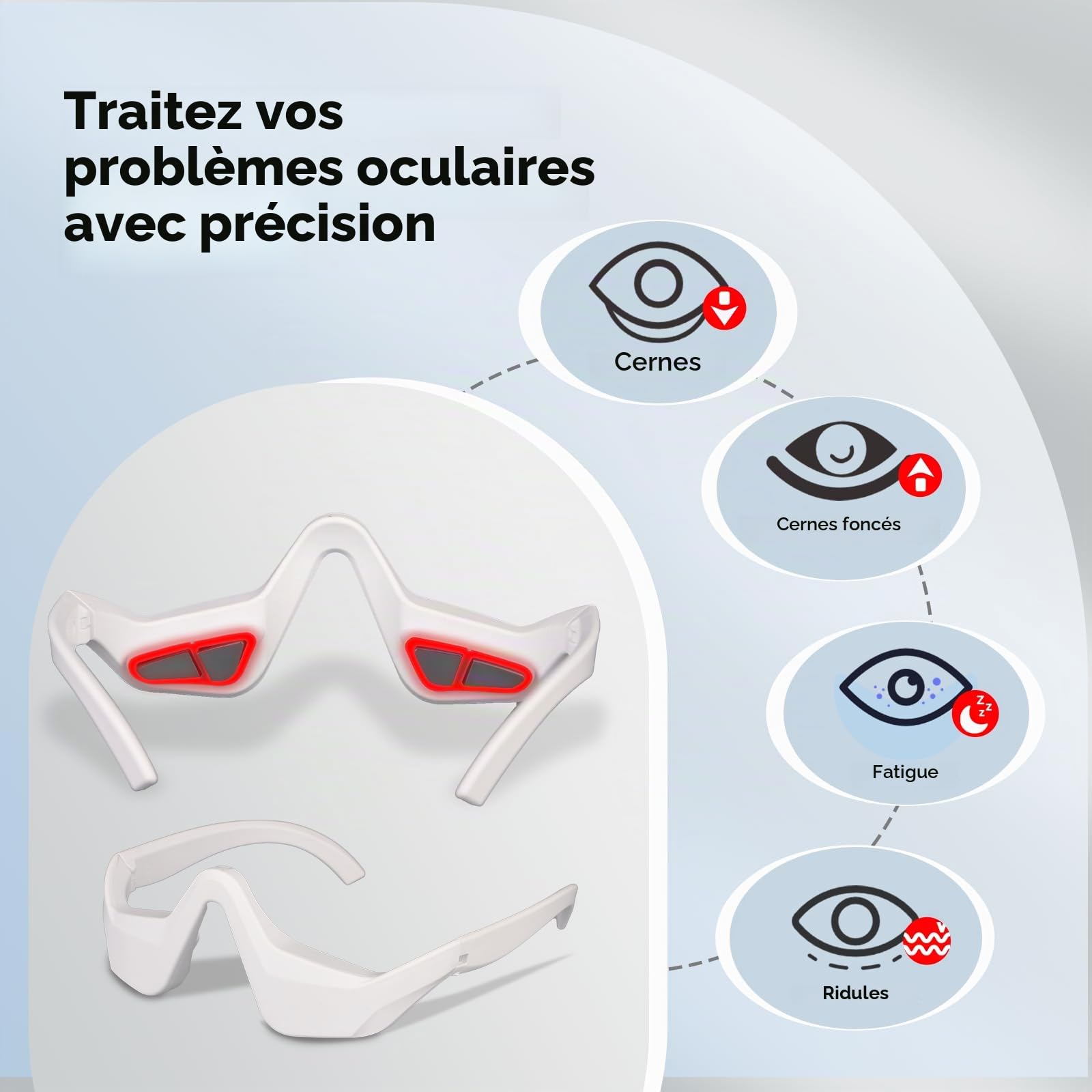 Yeux - Lunettes de thérapie à la lumière rouge avec 3 niveaux de micro-courant - Appareil de beauté revitalisant pour les cernes, les ridules et les rides - Soulage la fatigue oculaire