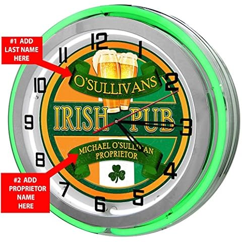 Redeye Laserworks Irish Pub Personalized 18" Green Double Neon Clock from Cover