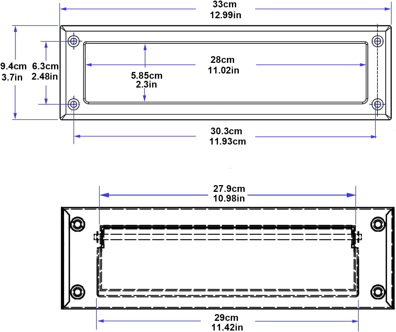 1 Pack 13 inch Solid Brushed Brass Mail Slot with Solid Brass Interior Frame Set 13" x 3.7" Heavy Duty