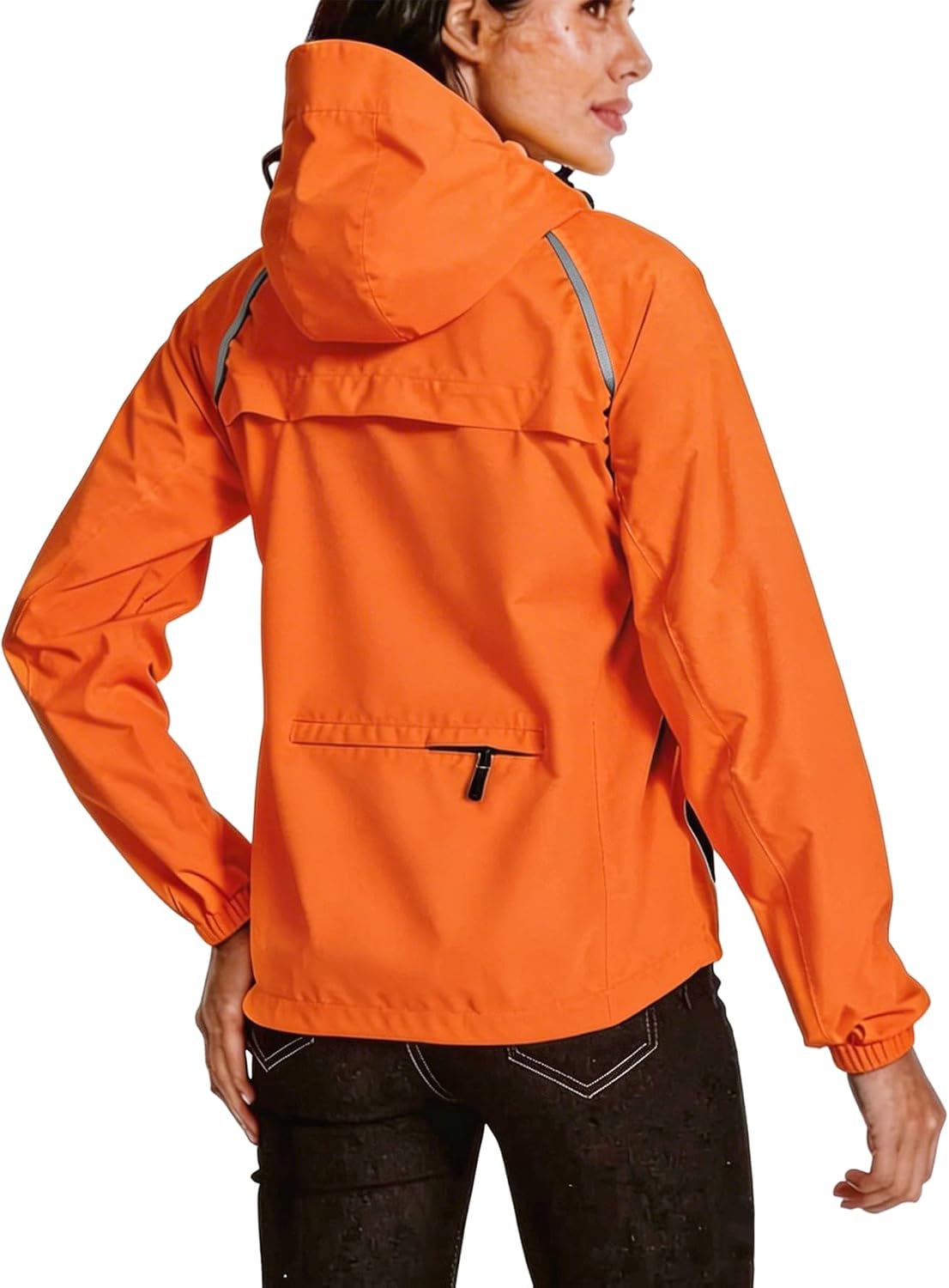 Women's Rain Jacket with Hood Waterproof Windbreaker for Running & Cycling Lightweight Packable Reflective Jacket