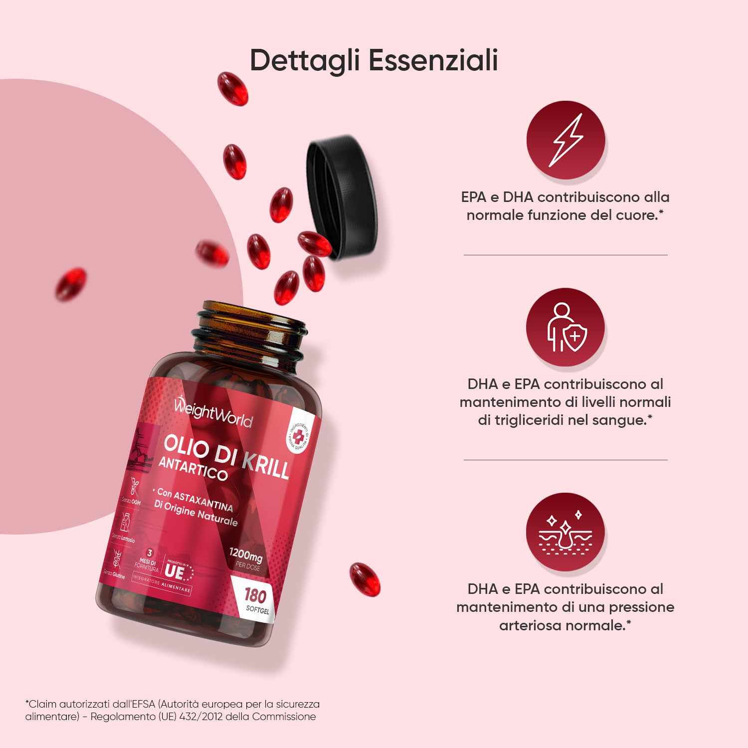 Olio di Krill e Coenzima Q10 Bundle, 180 + 240 Softgel, Omega 3 Krill Antartico 1200mg per Dose, 264mg di EPA DHA, Colina, Q10 Coenzima come Ubiquinone, 200mg per Dose, Senza Glutine, Lattosio né OGM