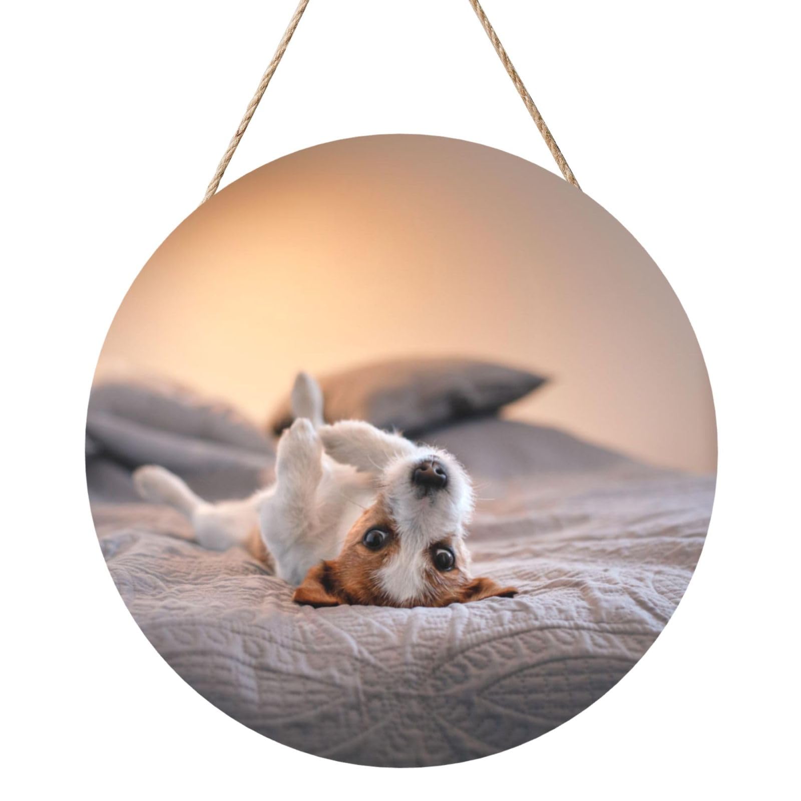 InOmak Cute Little Dog Jack Russell Terrier, Round Wood Panel Painting 12 in, Wall Hanging Painting For Home