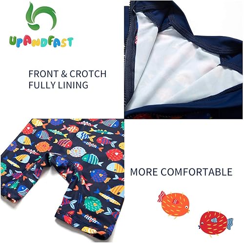 Miniatura 5 de upandfast Traje de baño para bebéniño pequeño, protección solar UPF 50+, traje de baño de una pieza con cremallera con sombrero para el sol, traje