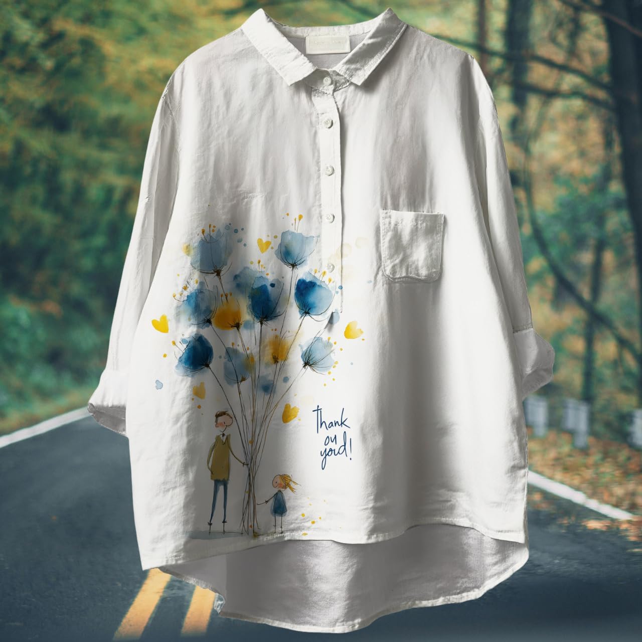 Womens Boho Shirts Button 3/4 Sleeve Blouses Hawaii Mushroom Floral Print Casual Fall Tunic Tops Plus Size - Image 2