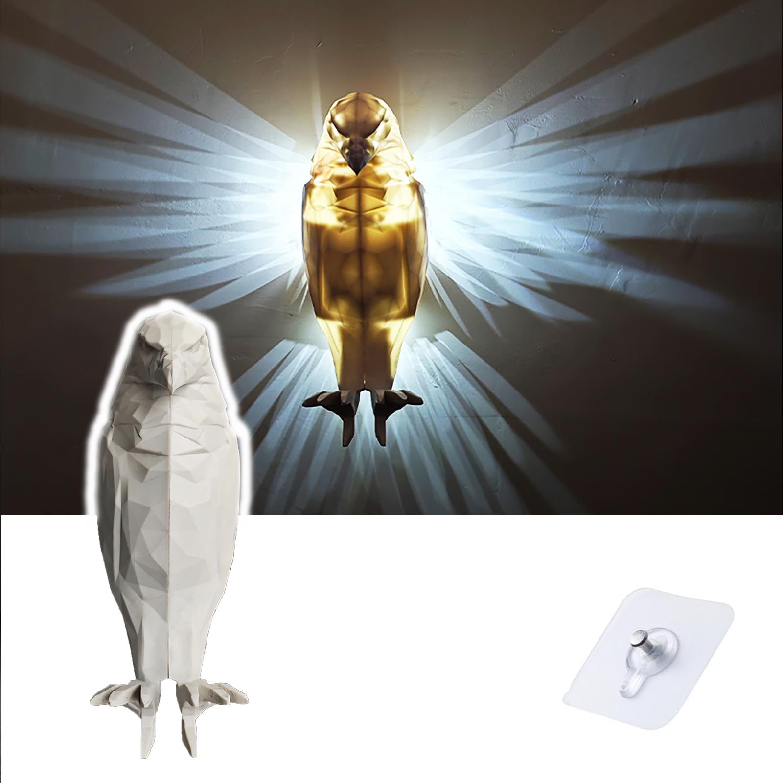 ZVO Bald Eagle Wall Light, 3D Tier Eagle LED Wandleuchte Eagle Shadow Lamp, 3D Águila Lámpara Decoración de Pared Estatua Animal de Resina Funciona con Pilas Luz Nocturna para Jardín Dormitorio