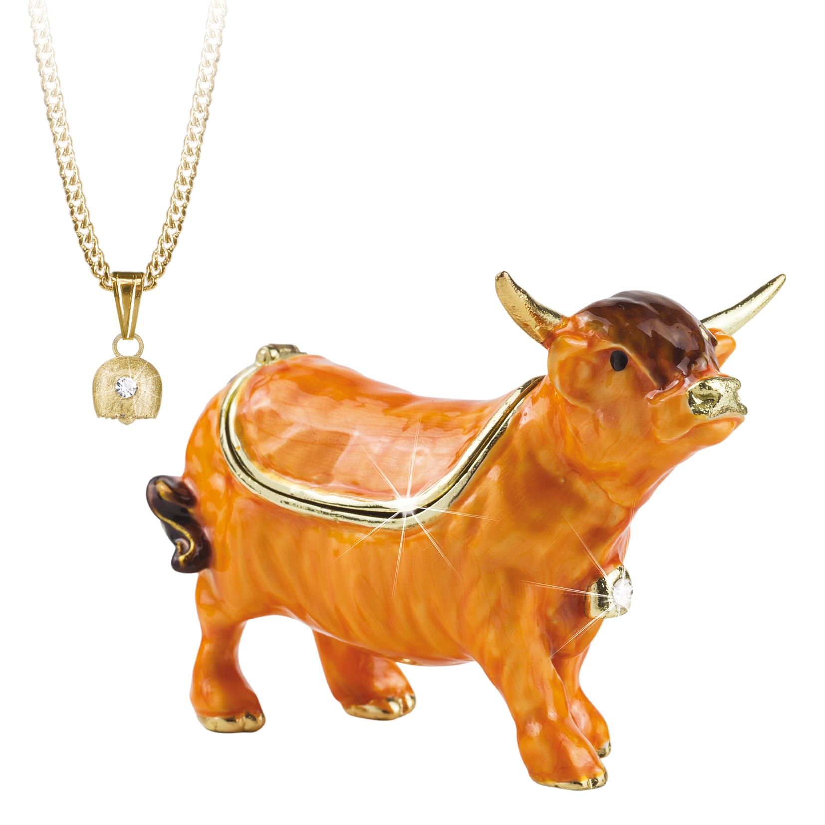 Secrets From Hidden Treasures Gold 1112 Highland Cow Trinket Box