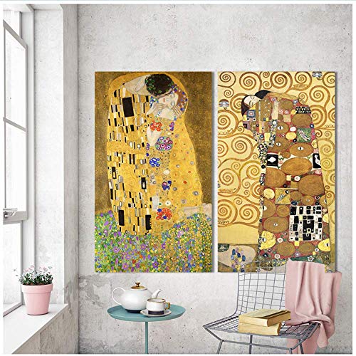 XingChen imágenes de Pared 60x80cm sin Marco Impresión al óleo Lienzo Arte de la Pared Decoración Imágenes El Beso Gustav Klimt Pintura de Pared Arte Pintura al óleo