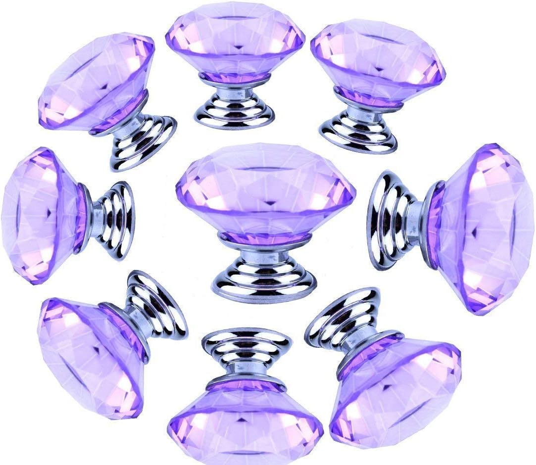 6PCS/Pack 40mm Crystal Glass Diamond Shape Cabinet Knob Cupboard Drawer Pull Handle