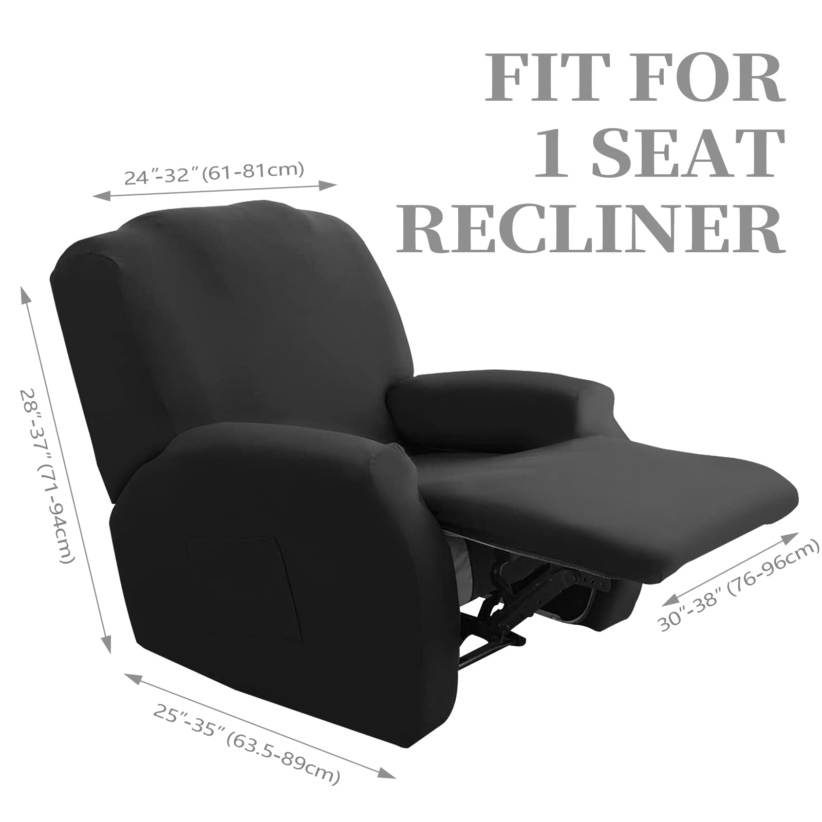 FIGOOO Copripoltrona Relax Reclinabile Copripoltrona 1 Posto Elasticizzato Relax Universale con Tasche 4-Pezzi Fodere per Poltrona Relax Lavabile Rimovibile Coprisedile Chivas,Grigio Scuro