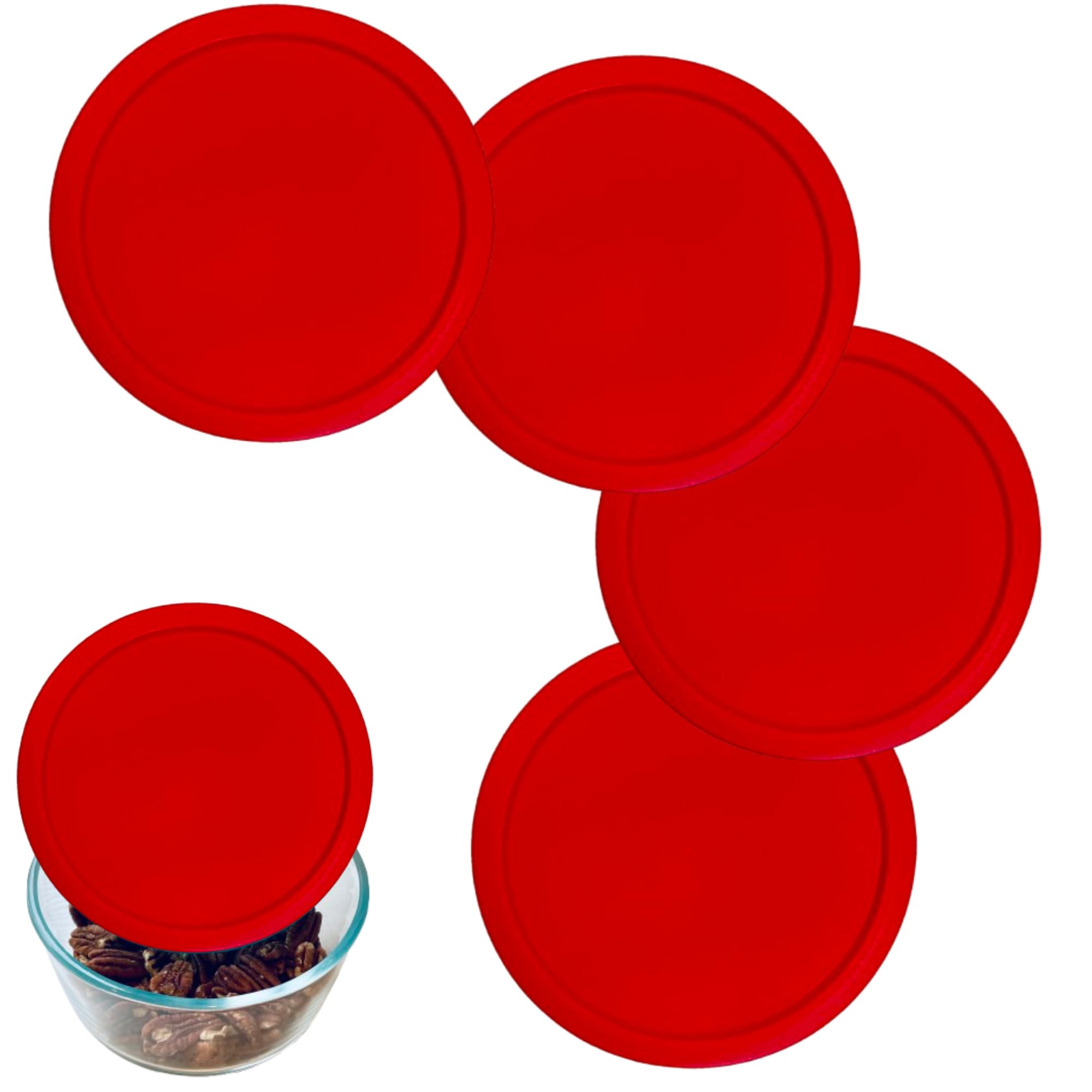 Klareware Round Plastic Food Storage Replacement Lids (9-Pack) | Fits 2, 4 & 7 Cup Klareware, Anchor Hocking & Pyrex Bowls | Red (Bowls NOT Included)