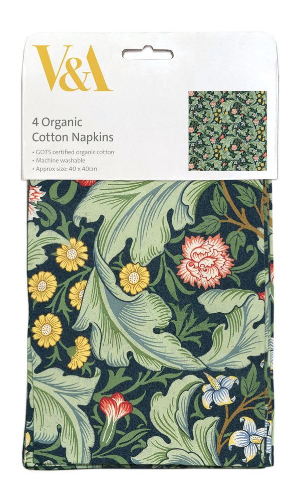 Cloth Napkins - Set of 4 - Organic Cotton - V&A Design - Floral Leicester Wallpaper by J.H. Dearle - Reusable Tableware