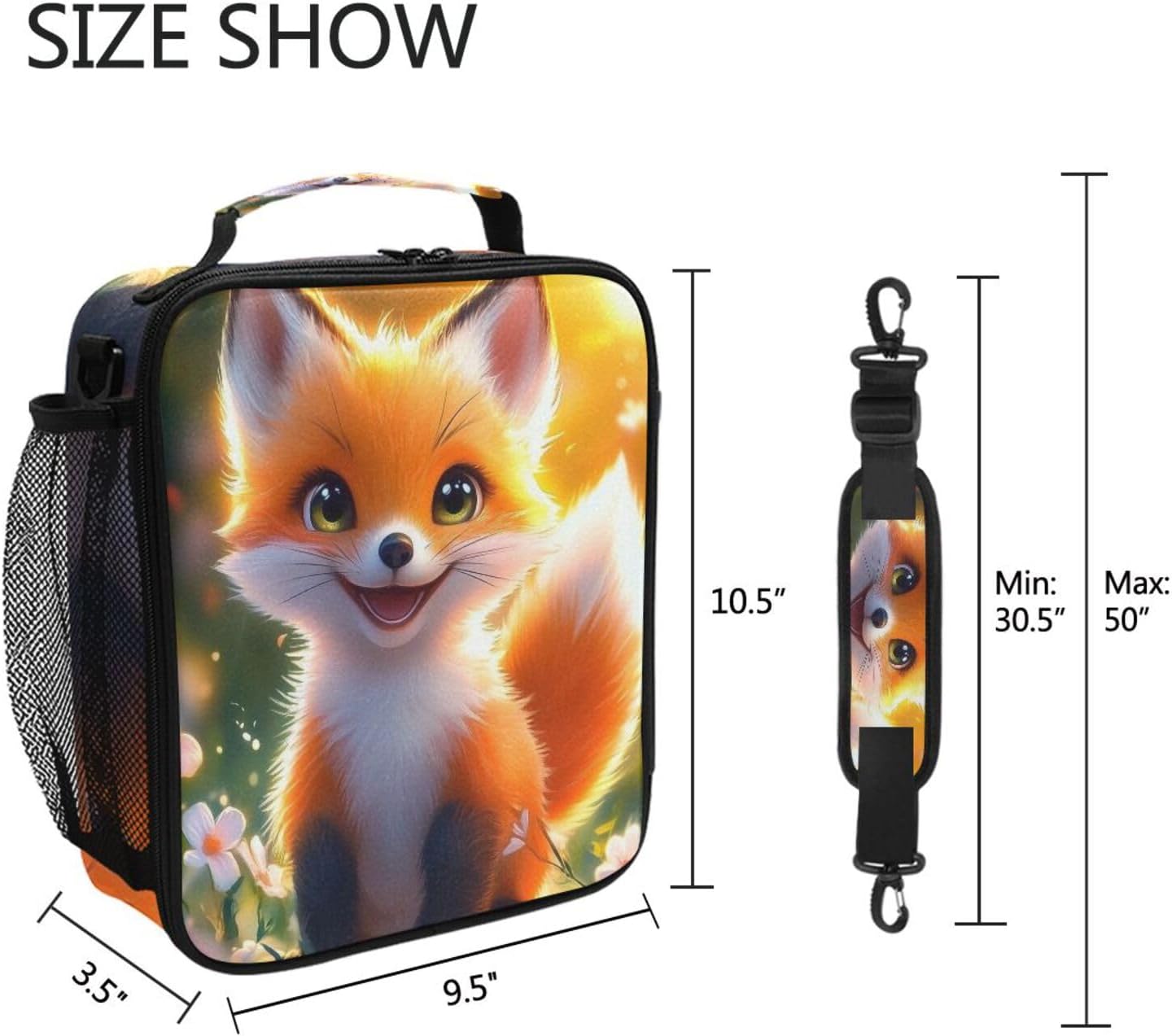 Kids Lunch Box Cute Fox Orange Fur Insulated Lunch Bags Boys Girls with Adjustable Strap Cooler Meal Box School Office