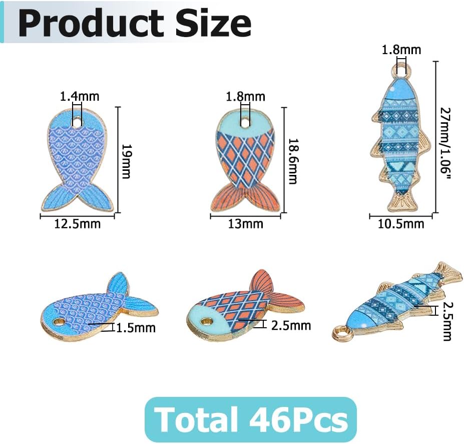 46Pcs Fish Charms 8 Styles Alloy Enamel Fish Pendants Mixed Color Sea Animals Dangle Charm for Jewelry Making Necklace Earring Bracelet DIY Craft - Image 2