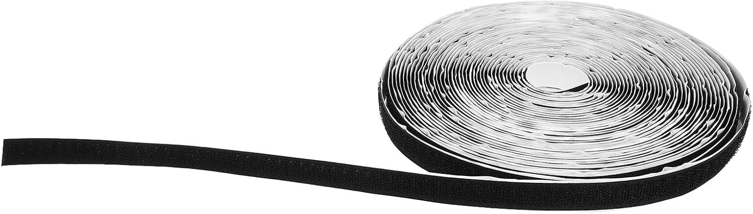 Generic 25 Meter Self-Adhesive Black Hook and Loop Tape Strip 0.63 Inch Wide Double-Sided Fastening Tape for Fabric Curtains Clothing and Industrial Use