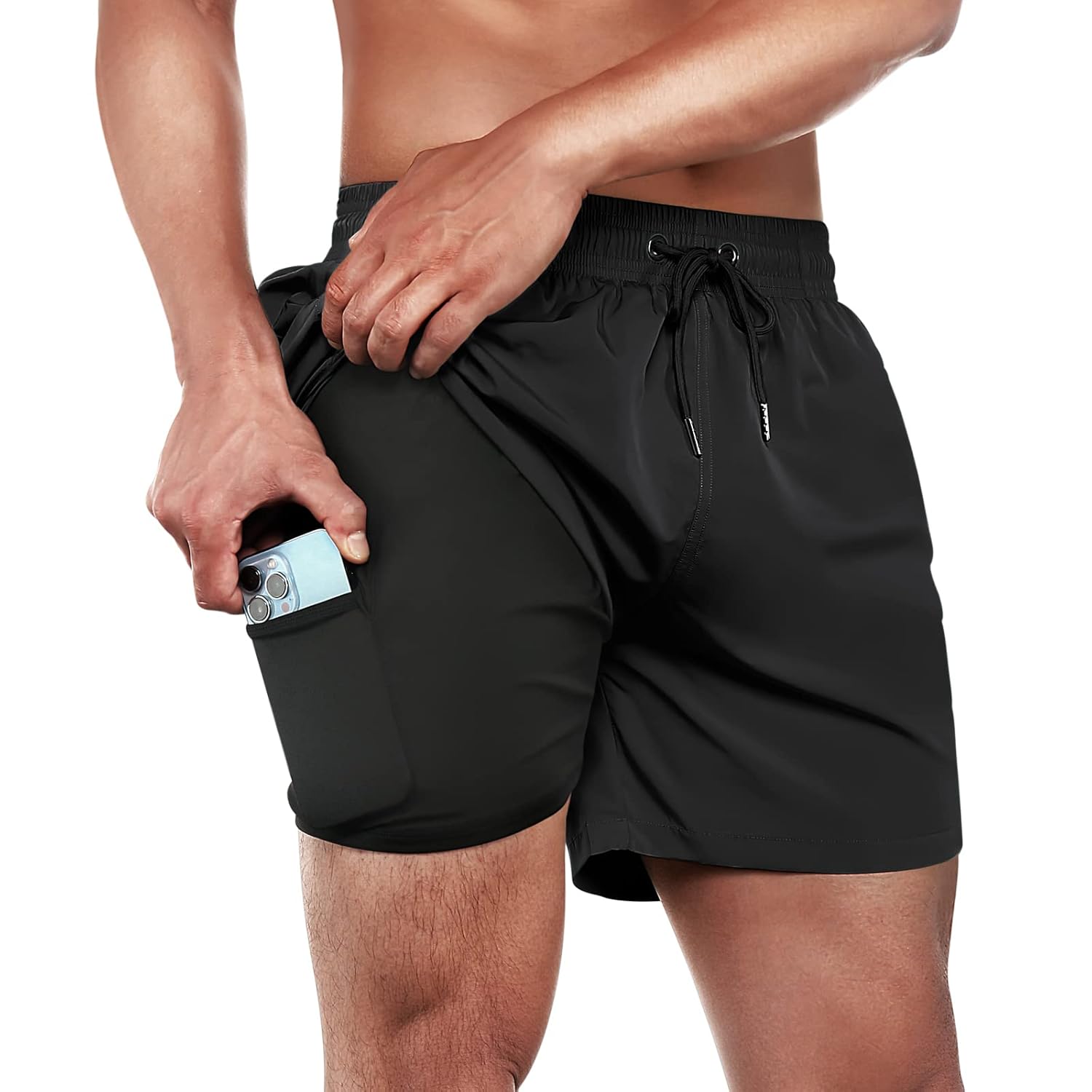 BRISIRA Mens Swim Trunks Swim Shorts Quick Dry 5 inch Inseam Beach Shorts with Compression Liner and Zipper