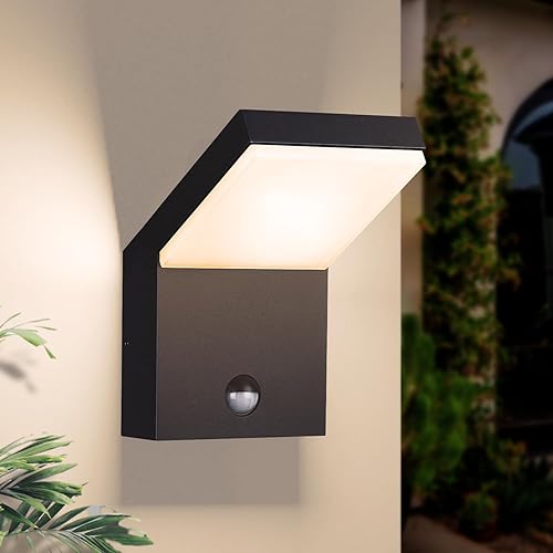 Lustrlach Lámpara exterior con sensor de movimiento para montaje en pared, aplique de pared exterior, luz de porche, luces de garaje, luces de