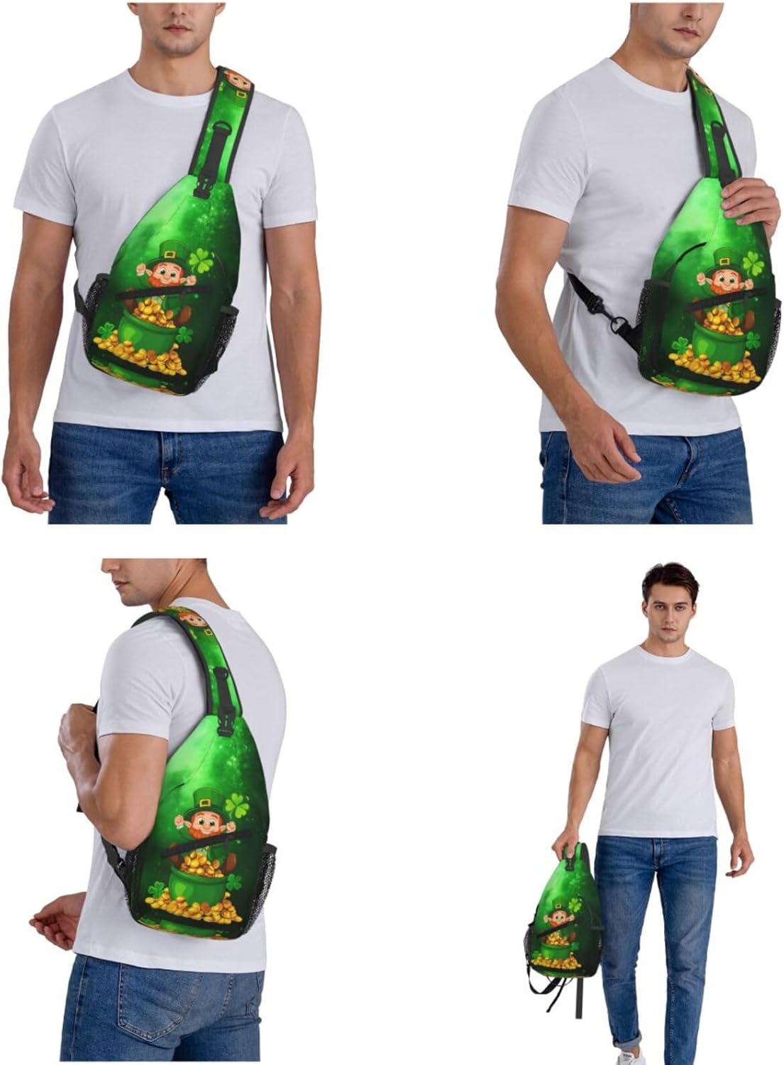 St Patrick's Day Sling Bag Crossbody Bags Clovers for Travel Running and Hiking for Men Women Gold Coin Elf 1 - Image 4